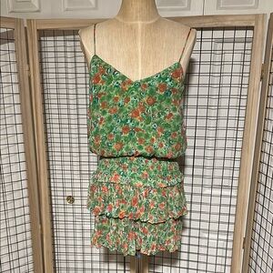 Green and Red Tiered Camisole Skirt Set